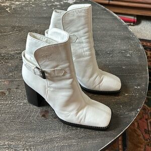 Chanel white square toe ankle boots